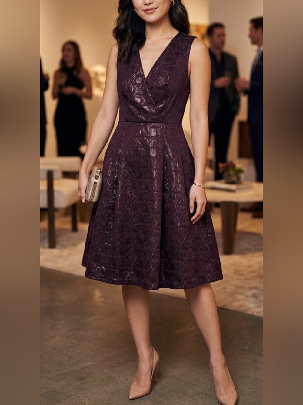 Kirna Zabete Sleeveless V-Neck A-Line Dress in Plum
